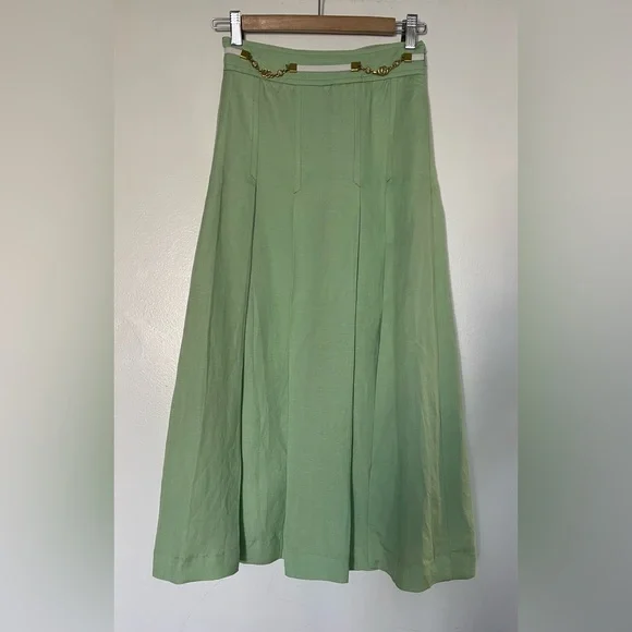 Gucci Green Viscose & Linen Pleated Skirt pre-owned size S - Picture 6 of 11